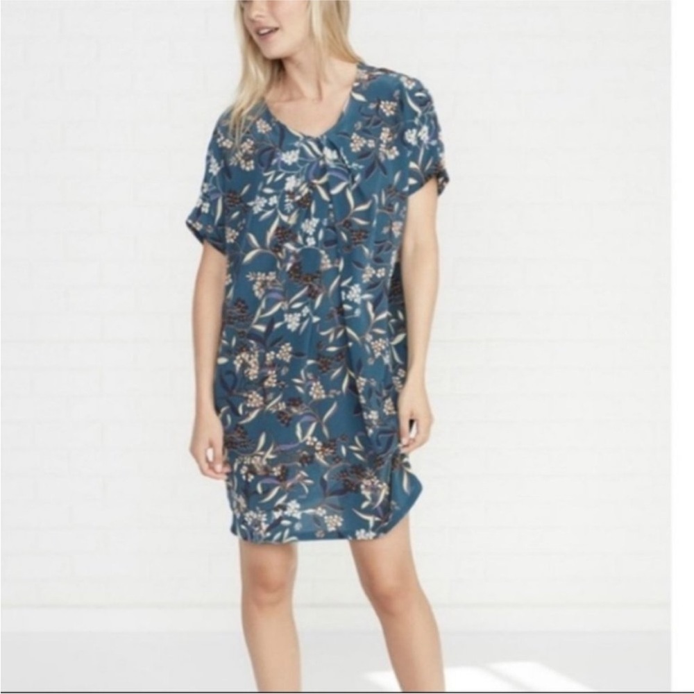 Armour Vert Anthropologie Floral Print Silk Flowy Feminine Asymmetrical Dress